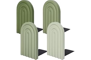 Whaline 4Pcs Boho Arch Wood Bookends Sage Green Rainbow Wooden Book Stands Decorative Non Skid Book Stoppers Study Cute Bookend for Back to School Heavy Books Home Office Library Kitchen (4 Colors)