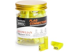 MEOWLIAN 50 PCS Flag Spade Terminals Female - Yellow 12-10 AWG - Nylon Quick Disconnect Terminals Wire Connector - Right Angle - Car Automotive Boat Crimp Insulated
