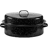 JY COOKMENT Granite Roaster Pan, 19” Enameled Roasting Pan with Domed Lid. Oval Turkey Roaster Pot, Broiler Pan Great for Tur