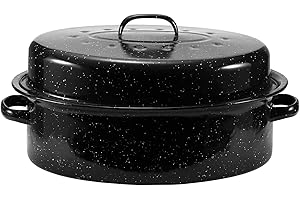 JY COOKMENT 19" Enameled Oval Roasting Pan with Domed Lid - Great for Roasting Turkey, Chicken, Lamb, Vegetables - Dishwasher Safe, Fits 20lb Turkey