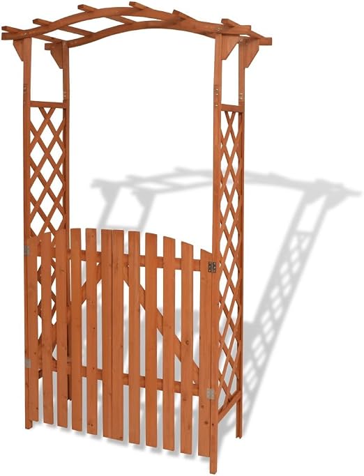 vidaXL Arco de Rosas Enrejado con Puerta Madera Maciza Marrón Arco ...
