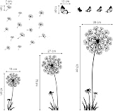 decalmile Dandelion Wall Decals Flying Flowers Butterflies Black Art Stickers view 5