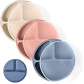 WeeSprout Silicone Plates with Lids for Babies & Toddlers (3 Pack) 100% Food-Grade Dishes for Self Feeding, Divided Design & 