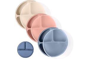 WeeSprout Silicone Plates with Lids for Babies & Toddlers (3 Pack) 100% Food-Grade Dishes for Self Feeding, Divided Design & Raised Edges for Picky Eaters, Dishwasher & Microwave Safe Weaning Supplies