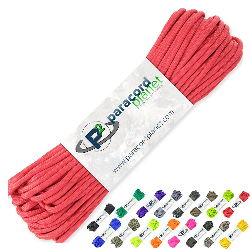 Paracord Planet 100' Hanks Parachute 550 Cord Type III 7 Strand Paracord Top 40 Most Popular Colors (Scarlet Red)