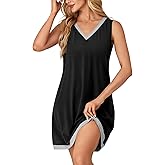LYANER Women's Nightgown Loose Sleeveless V Neck Sleepwear Sleep Shirt Nightdress Black XX-Large
