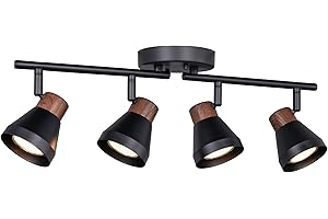 CRAFTRONOS 4 Light Modern Track Lighting Kit Black and Faux Wood Finish, Flexibly Adjustable Arm with Multi-Directional Ceili