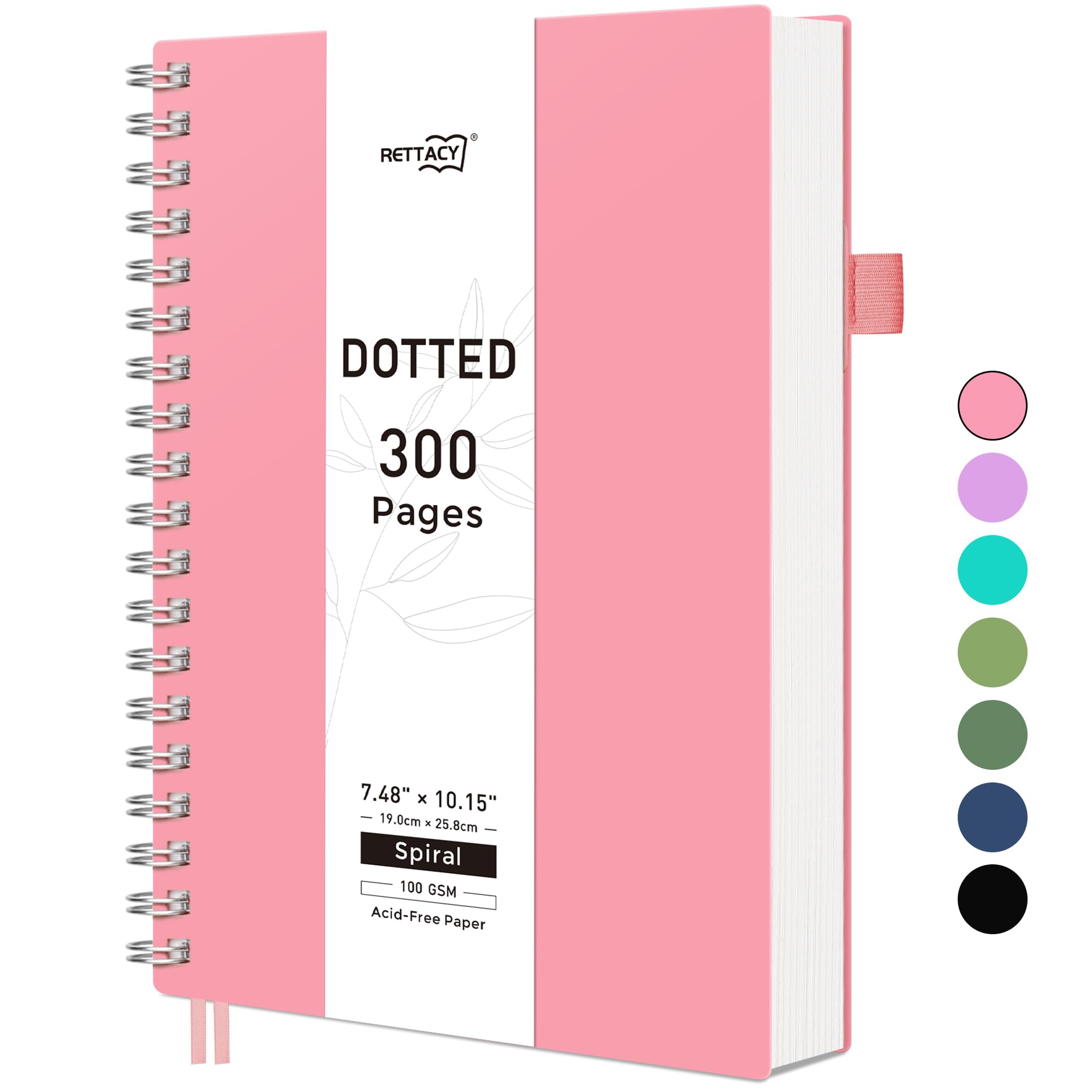RETTACY B5 Dotted Notebook, Bullet Dot Grid Journal, Wirebound Spiral Notebooks 300Pages /150 Sheets for Writing,100gsm, Flexible Plastic Cover, for Women Men Work Office School,19 x 25 cm - Pink
