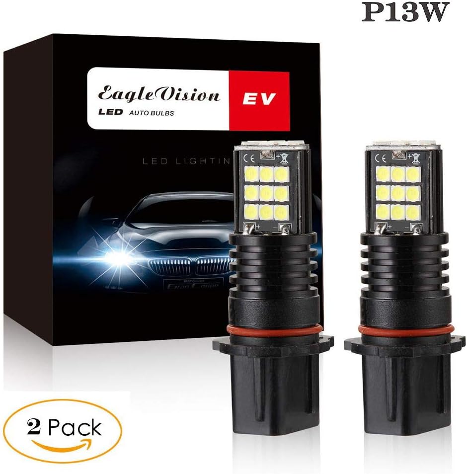Coohole 2PCS LED Headlights Bulbs Fog Light Conversion Kit P13W 3030 24 SMD RGB 24W 6000K Super Bright Car Replacement Lamp Accessory Easy to Install Driving Safety