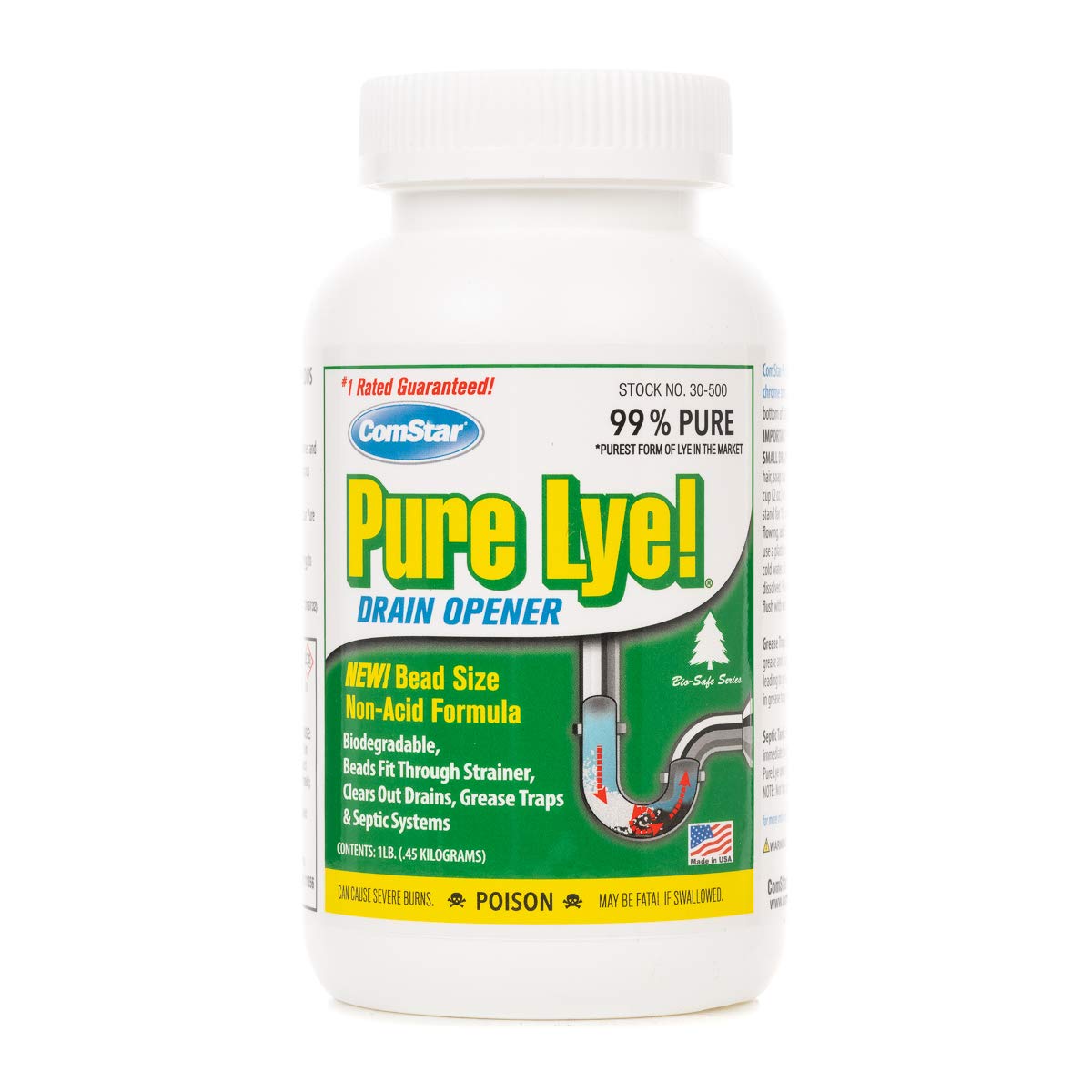 Comstar 024924305003 Pure Lye Bead Drain Opener, 1 lb, White Buy