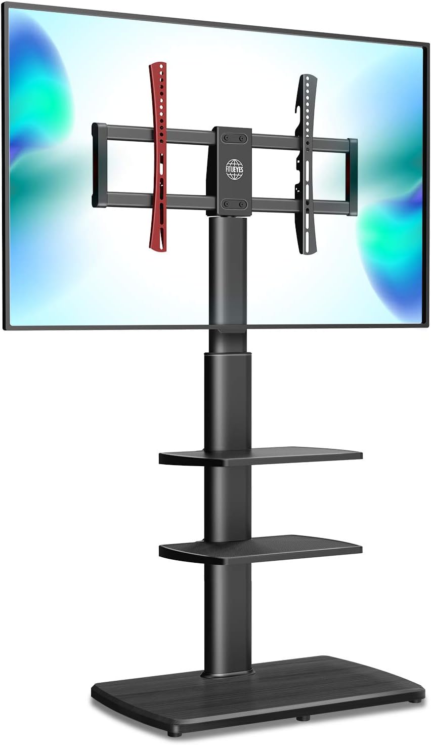 FITUEYES Floor TV Stand for 32 to 65 TVs Solid Wood Base Tall TV Stands Mount Swivel Universal TV Mount with Height Adjustable Shelves: Furniture & Decor