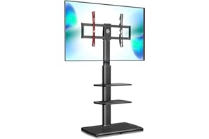 FITUEYES Floor TV Stand with Wood Base & 3-Tier Shelf for 32 to 65 inch LCD LED OLED Plasma Flat Panel or Curved Screen Hold 