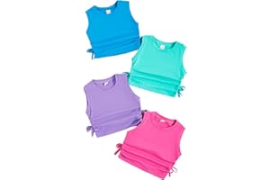 Milumia Girl's 4 Pack Dance Tops Ruched Knot Side Solid Round Neck Crop Tank Tops