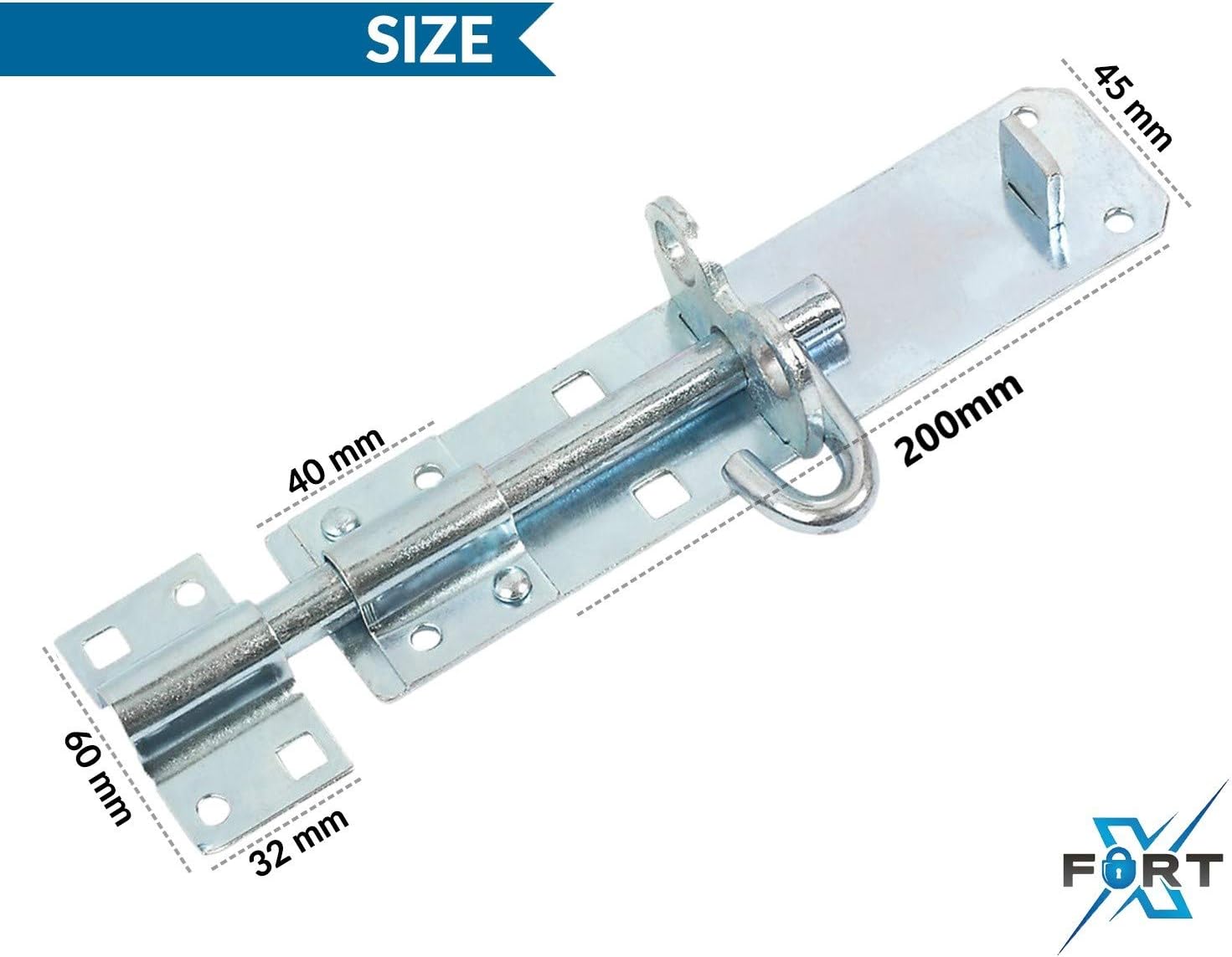 XFORT® 2 Pack Brenton Strong Sliding Lockable Padbolt 200mm (8") Ideal for use with Shed Doors Gates and Outhouse Doors (200mm, Zinc) - Image 5