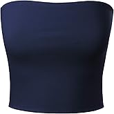 MixMatchy Women's Strapless Tube Tops Basic Bandeau Crop Sleeveless Backless Casual Sexy Going Out Summer 2025 Navy Blue M