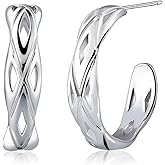 Aliyoham Hollow Silver Hoop Earrings for Women, Hypoallergenic Sterling Silver Stud
