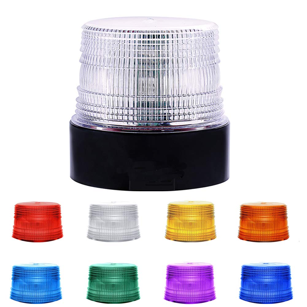 LED Beacon Strobe Light, Dinfu 8 Colors Adjustable Emergency Rotating Strobe Light with Magnetic Base for DC 12-80 V Cigarette Lighter Plug Vehicles (Clear) (Wireless Strobe Light)