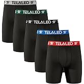 TELALEO 5 Pack Mens Long Leg Boxer Briefs 9 Inch Moisture Wicking Underwear | Quick Dry, Anti-Chafing, No Ride Up, Breathable Lightweight, Four-Way Stretch, Gym Running Training Basketball Hiking Working