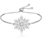 Nedeeo Snowflake Bracelet for Women Sterling Silver Christmas Bracelet Charm Winter Bracelets Sparkly Snow White Pentagram Charms Snowflake Friendship Blessing Xmas Jewelry Christmas Gift
