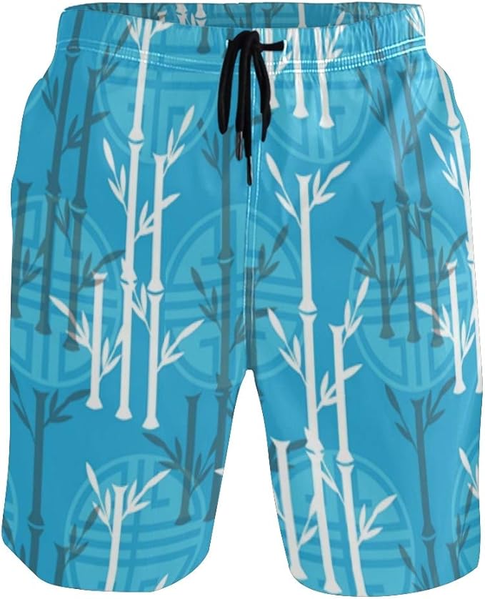 Mens Swim Trunks Japanese Style Long, Quick Dry Mens Boardshorts Ukiyo