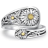 MOPOPOK Sunflower Spoon Ring 925 Sterling Silver Sunflower Adjustable Thumb Ring Boho Vintage Jewelry for Women Birthday Christmas Gifts