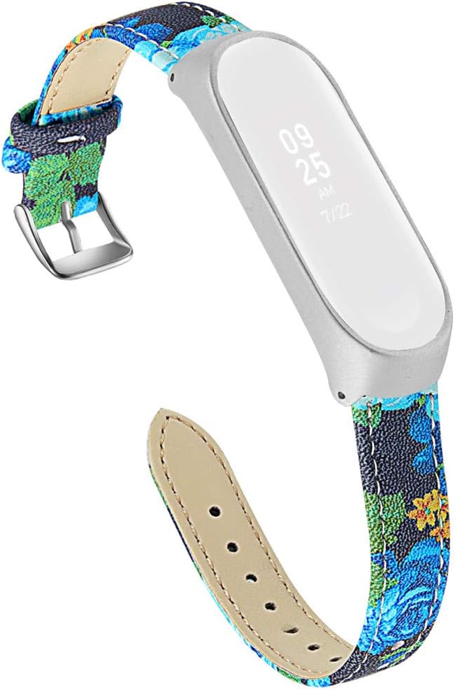 TeaBoy Mi Band 4 Watch Strap, Replacement Sport Floral Printed Accessories Leather Bracelet Wristbands Mi Band 4 Strap Band with Metal Case Compatible with Xiaomi Mi Band 4/3 Fitness Tracker