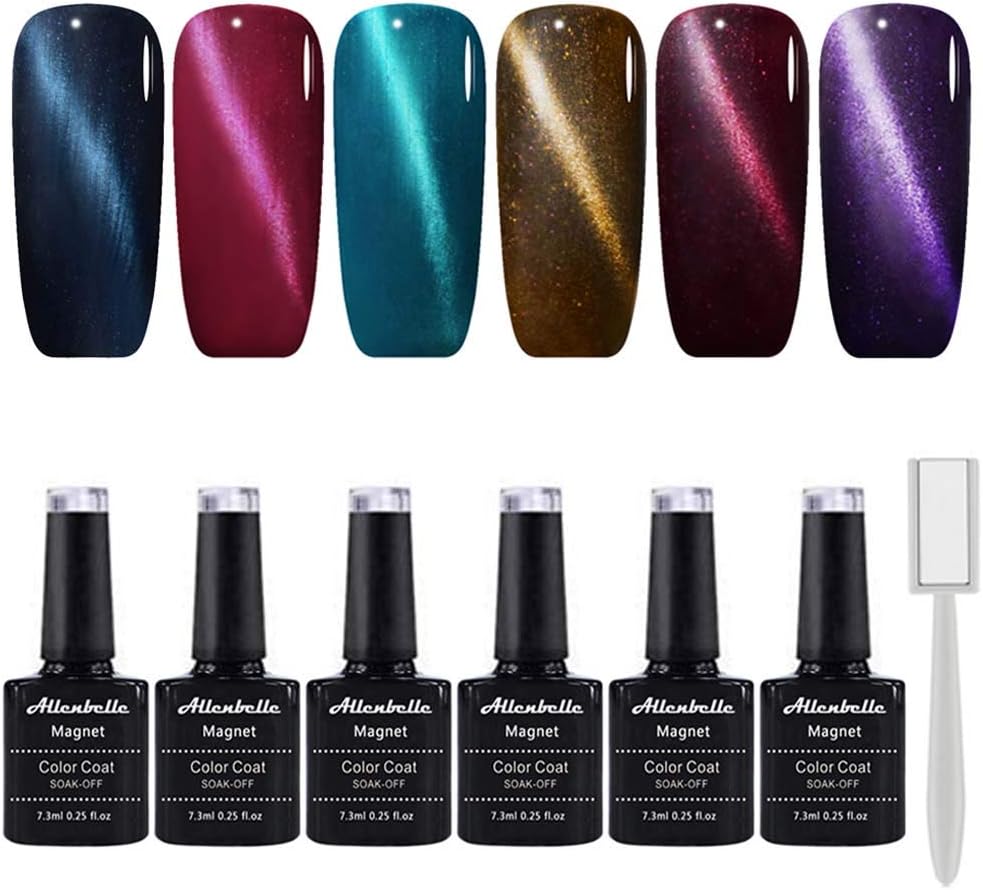 Allenbelle Magnet Gel Nail Polish Cat Eye Gel Nail Polish Soak Off UV Magetic Gel Nail Polish (with Magetic As Gift,7.3Ml) (001)