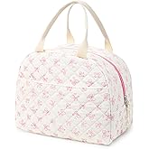 Aileam Lunch Box for Women Quilted Insulated Lunch Bag Tote Cute Reusable Floral Cotton Lunch Box Large Capacity Lunch Bag for Work Picnic Travel Aesthetic Coquette Style