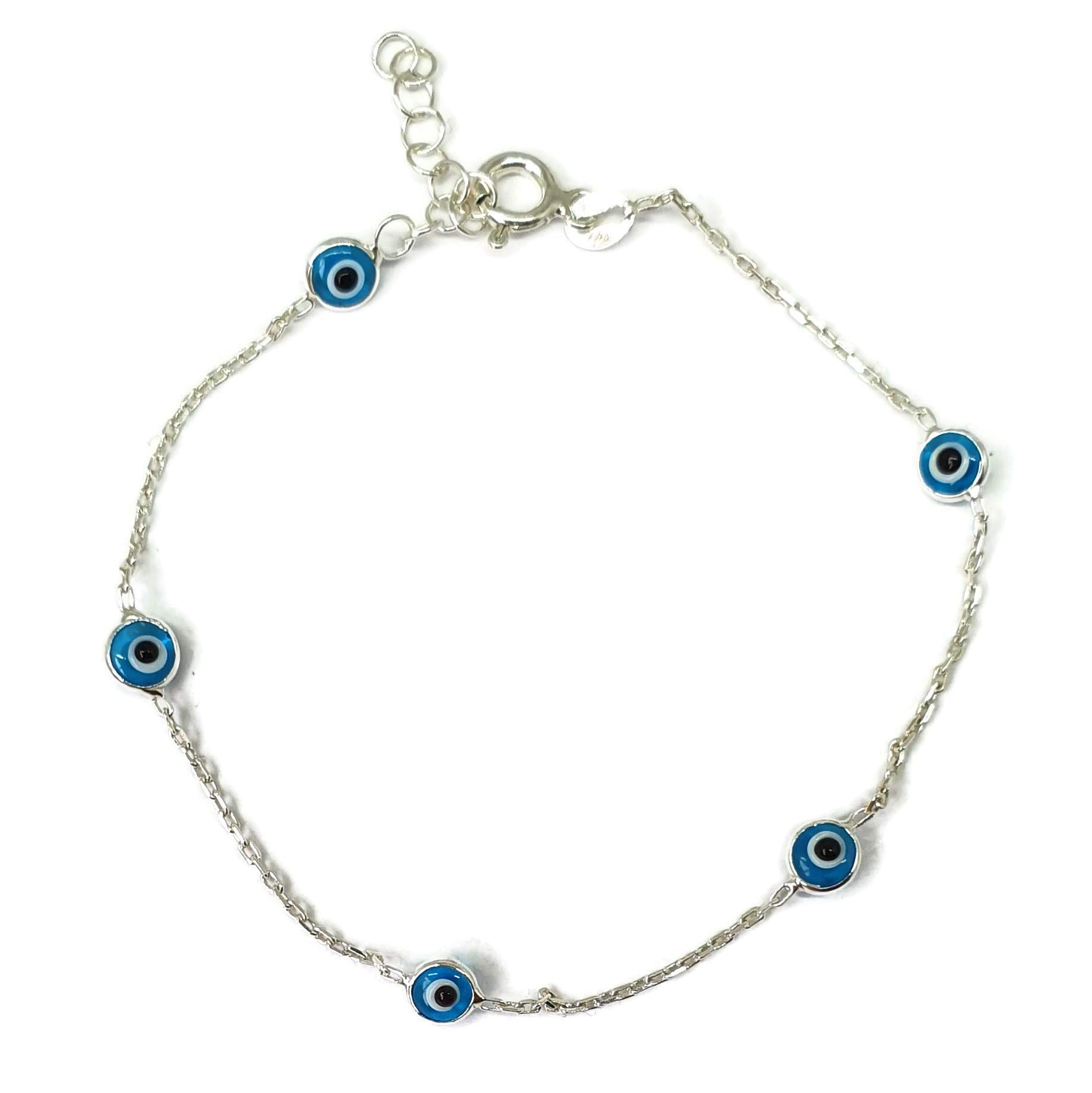 MYSTIC JEWELS by Dalia - 19cm Silver Evil Eye Bracelet - Gift (Light Blue)