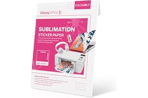 Colemoly Sublimation Sticker Paper-40 Sheets Glossy White Waterproof Stickers Compatible with Sublimation Printer, Paper and Ink for Tumblers, Mugs, Outdoor 8.5x11 Heat Transfer Paper