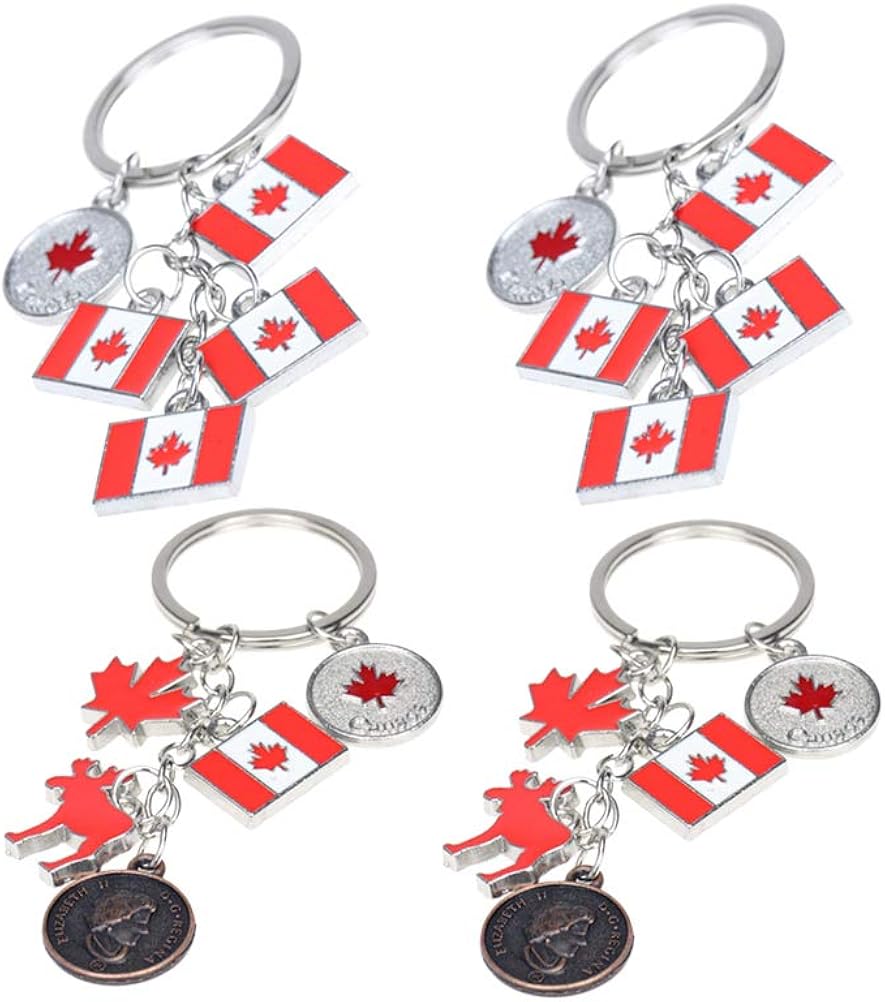 KESYOO 4PCS Canadian National Flag Keychains Decorative Hanging Keyrings Creative Key Holders