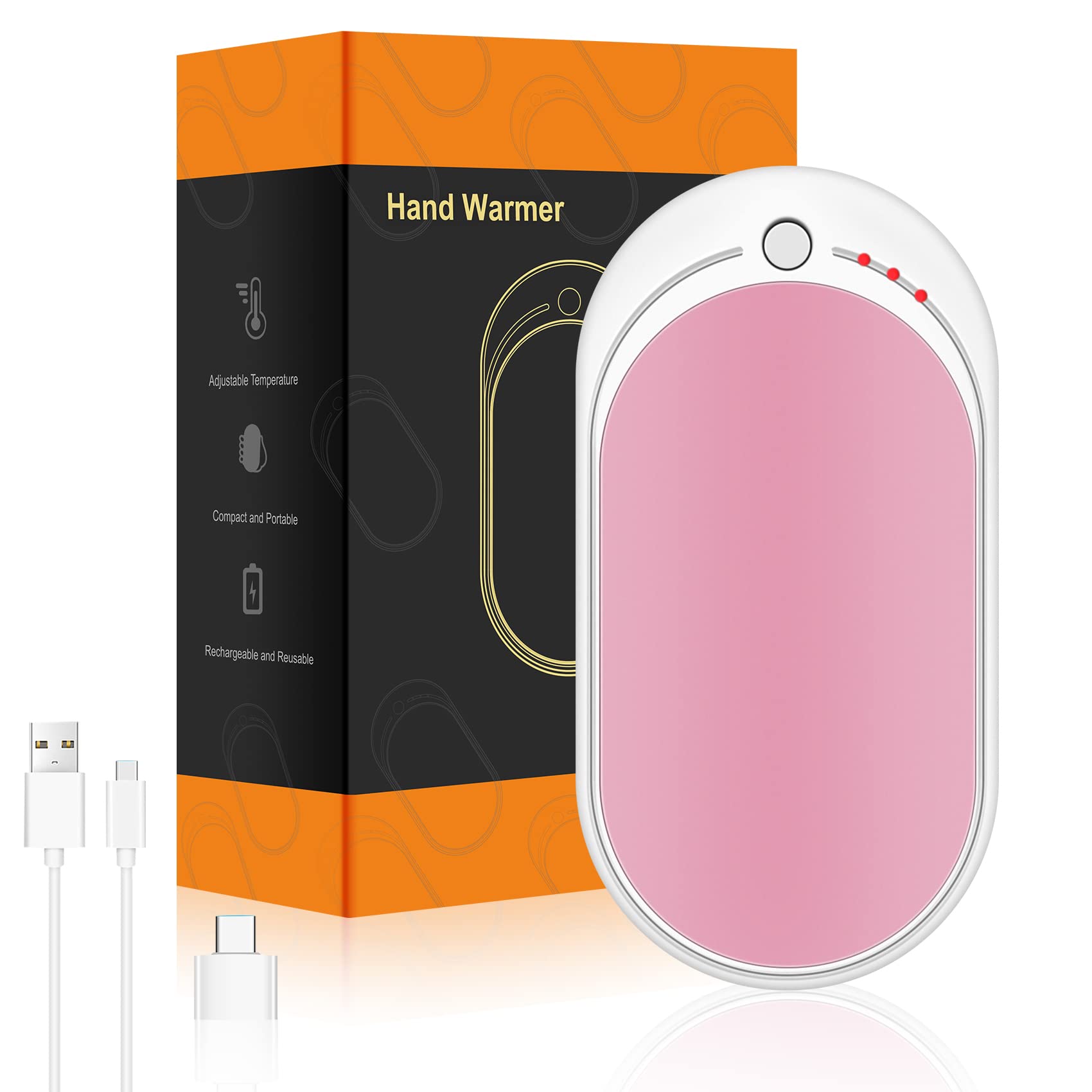 Hand Warmers Rechargeable USB Reusable 1 Pack, 5200mAh Portable Electric Hand Warmer Power Bank Electronic Pocket Heater, Tech Gifts for Men Women Raynauds Hiking Golf Skiing Camping Fishing Walking