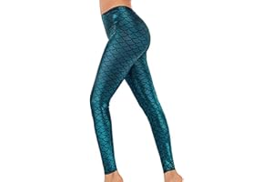 Alaroo Halloween Shiny Fish Scale Mermaid Leggings for Women Pants S-4XL