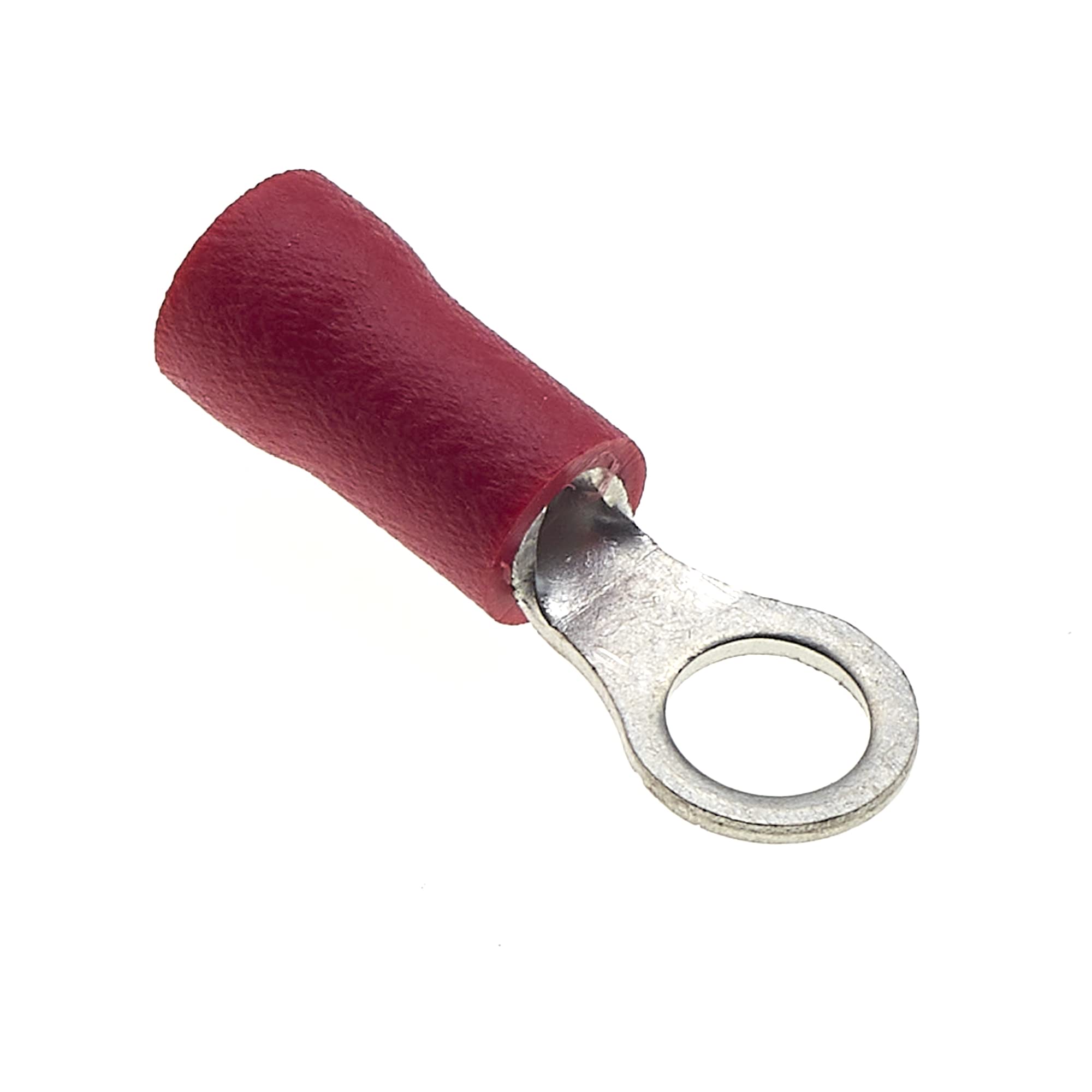 Ring Crimp Terminal - Pack of 100, Red, 4mm, 25A, 22-16 AWG - Heat Shrink Ring Connectors, Tinned Copper Connectors, Insulated Ring Wire Terminals