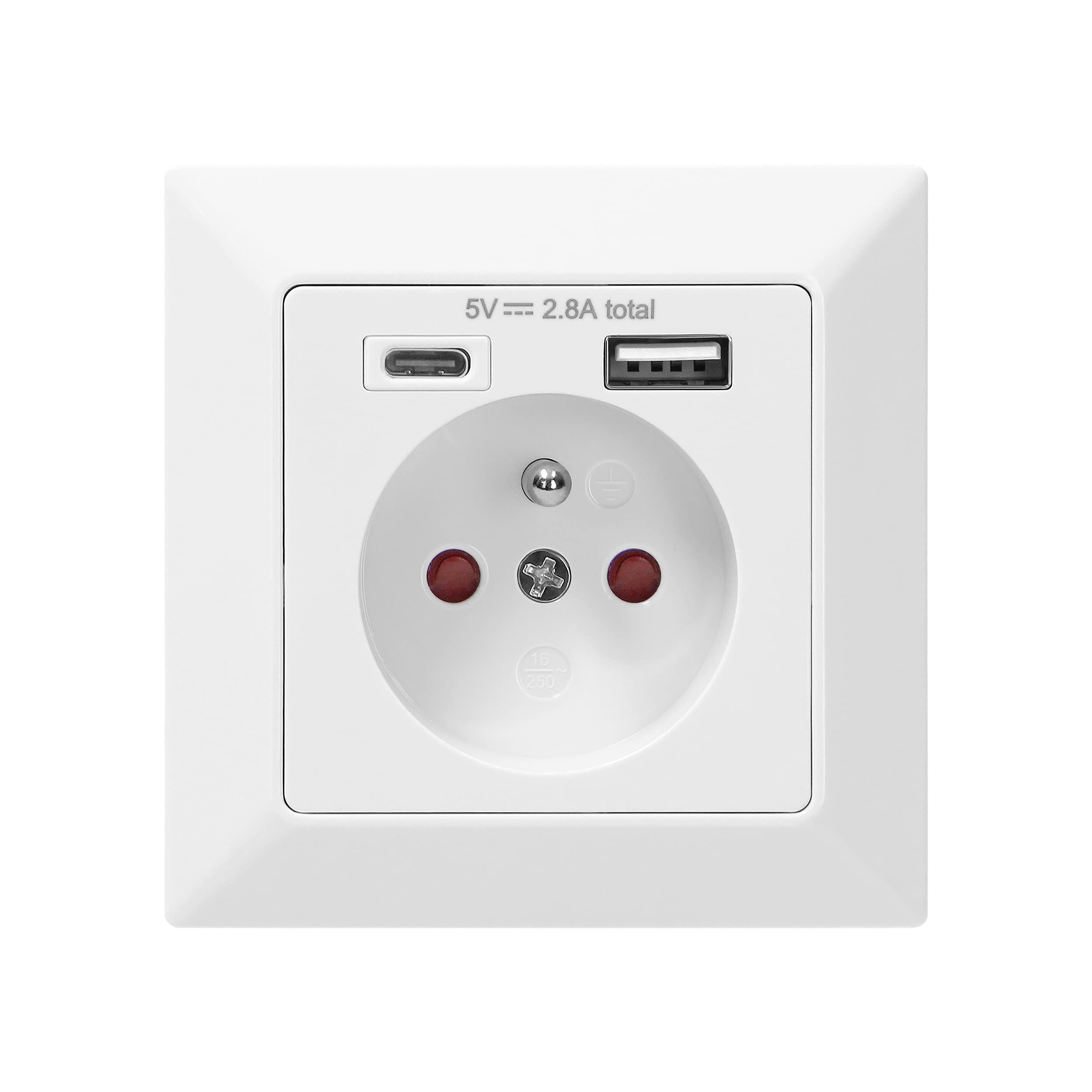 ORNO AE-13232 White Recessed Power Socket USB-A + USB-C 5VDC / 2.8A 3680W Type 2P+E French 16A