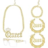 Gvhntk 80s 90s Hip Hop Queen Costume Kit Outfit Jewelry Accessories Set Necklace Bracelet Sunglasses for Woman Rapper DJ Punk