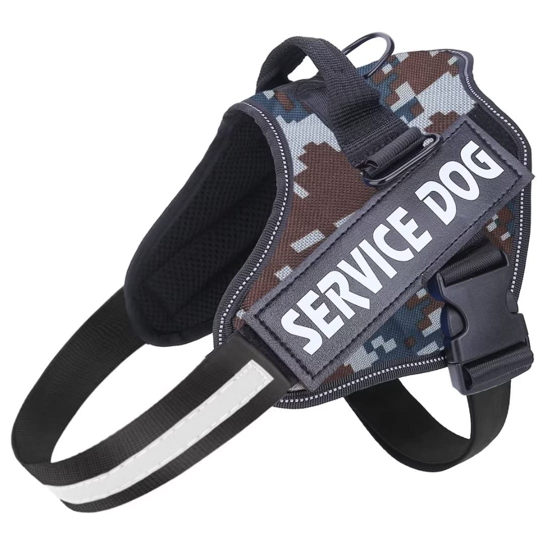 Belababy Service Dog Harness Small Medium Large, Adjustable Emotional Support Dog in Training Harness with Sturdy Handle, Reflective Therapy Puppy Vest, XL, Blue Camouflage