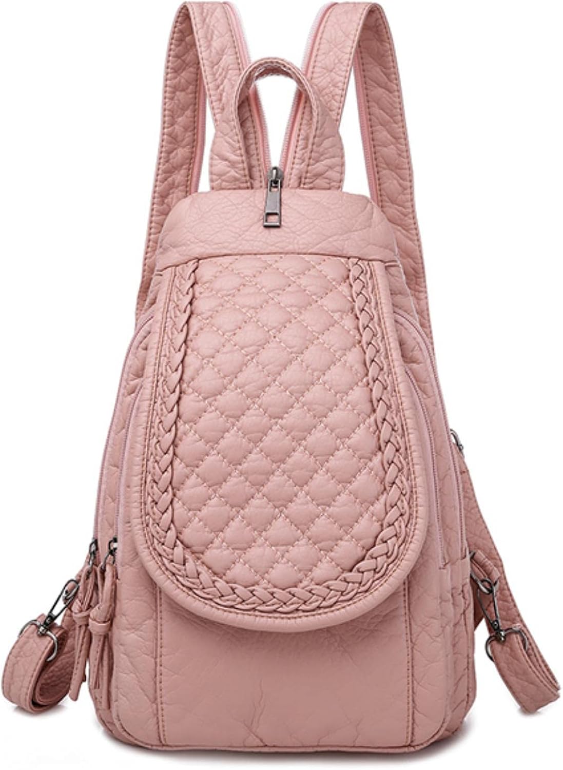 Fashion Embroidery Women Backpack Rhombic Lattice Pattern Leather