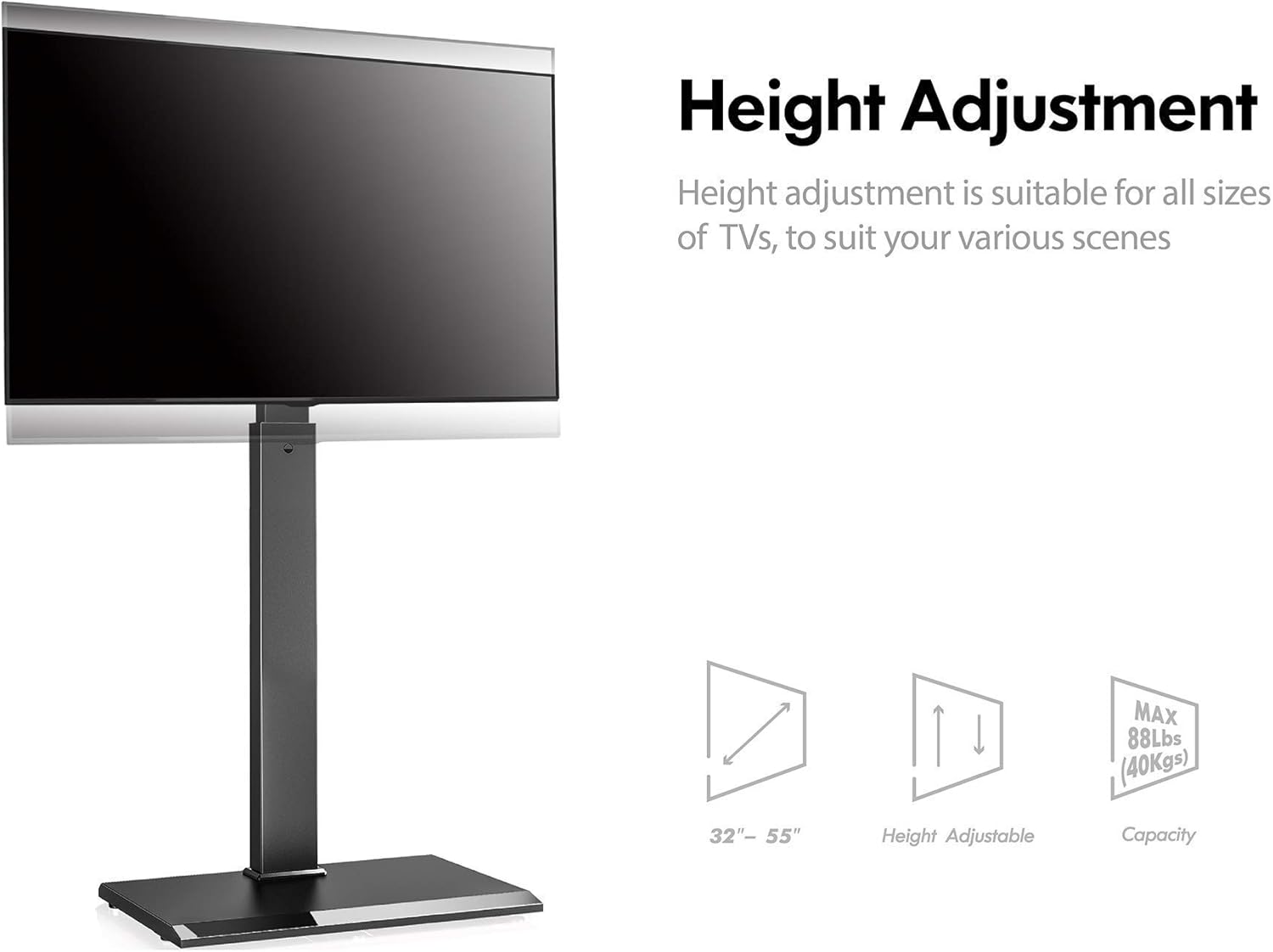 FITUEYES Iron Base Swivel Floor TV Stand with Mount Space Saving for TVs Up to 55” LCD LED OLED Plasma Flat Panel or Curved Screen Height Adjustable, FT-S1601MB: Electronics