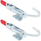 Qjaiune 2 Pack J-Hook Toggle Clamp 375Lbs, Adjustable Draw Latch | High Carbon Steel Red Vinyl Handle, 50mm Adjustable Length, for Door Machinery Woodworking Industrial