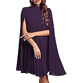 Rooscier Women's Mock Neck Cloak Sleeve Pleated Keyhole Back Flowy Party Midi Dress