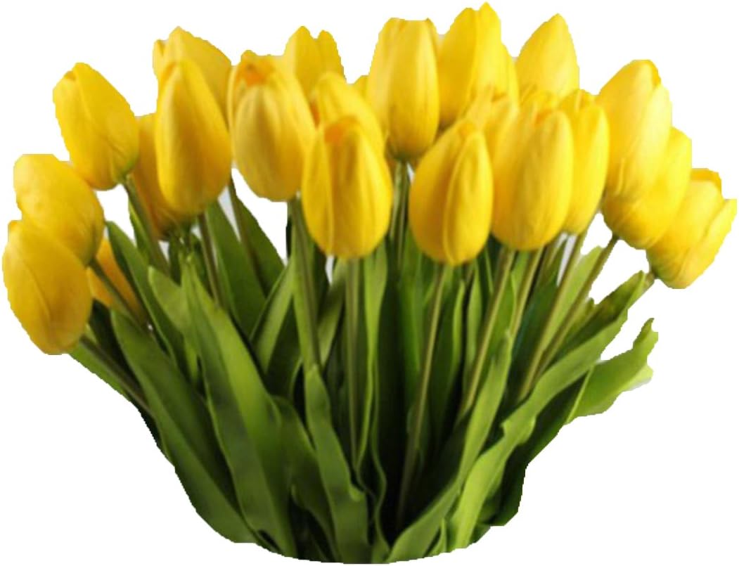 Saingace 10 Pcs Tulip Artificial Flower Latex Lifelike Real Touch Bridal Wedding Bouquet Home Decor (Yellow)