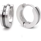 Pair Stainless Steel Silver-tone Color Black Stripe Hoop Earrings
