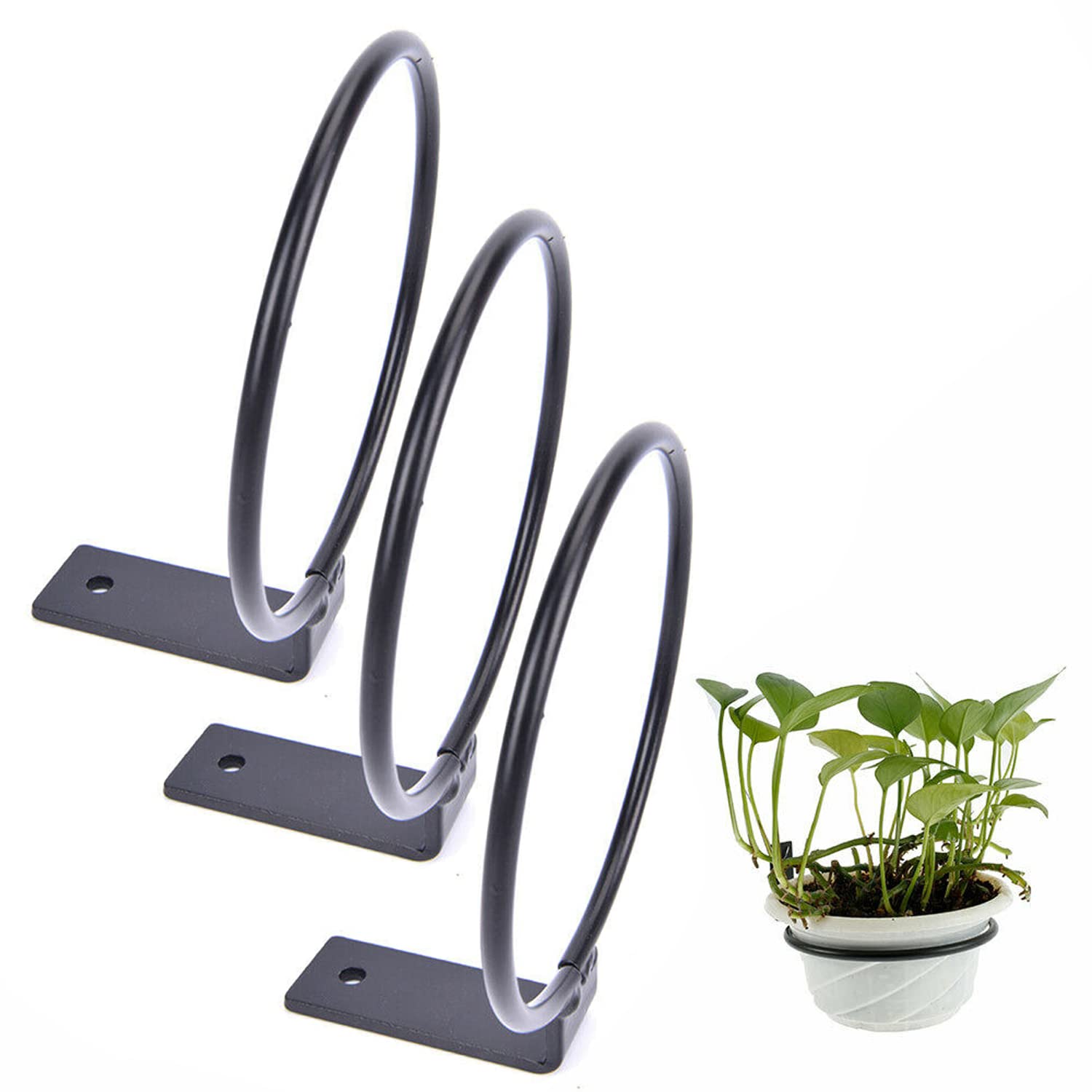 LIKEUDO 3Pcs 6 Inch Plant Flower Pot Wall Mounted Ring Holder Garden Hanging Plant Stand Basket Bracket Black