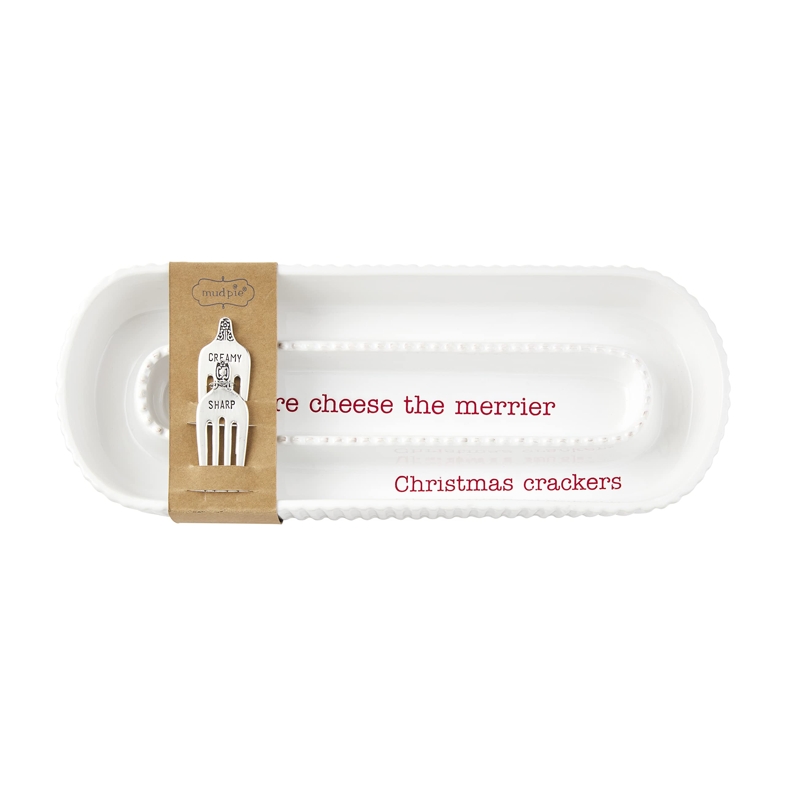 Photo 1 of Mud Pie Ceramic Holiday Cheese and Crackers Server and Cheese Markers Set, White