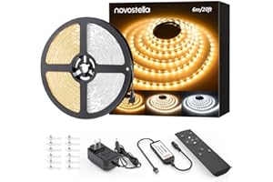 NOVOSTELLA 20ft Tunable White LED Strip Light kit Dimmable 3000K-6500K 24V LED Tape Light with Remote Flexible Rope LED Ribbon for Bedroom Home Lighting Mirror Kitchen Bar Cabinet Daylight Warm White