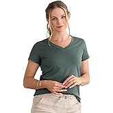 Fair Indigo Women's 100% Organic Pima Cotton Relaxed Short Sleeve V-Neck T-Shirt