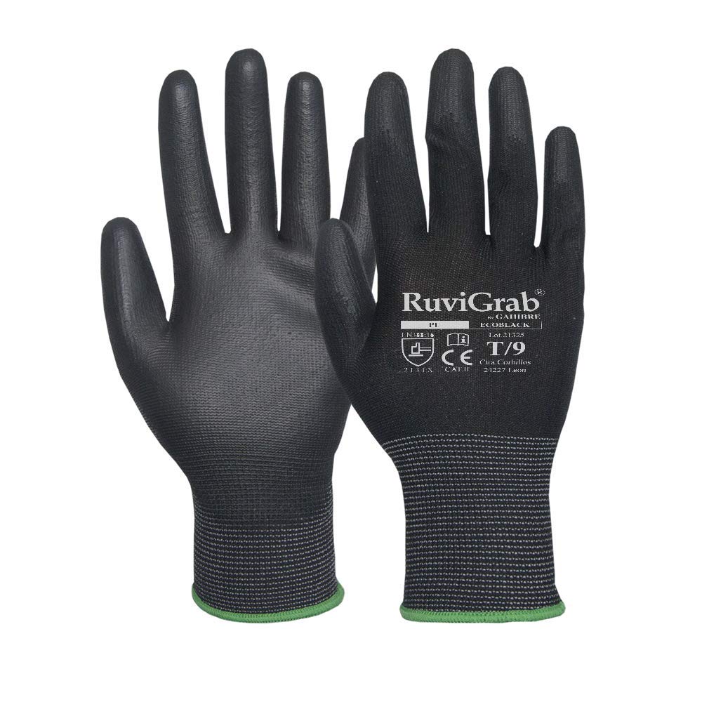 Gahibre Pairs of Work Gloves, EcoBlack/8/12