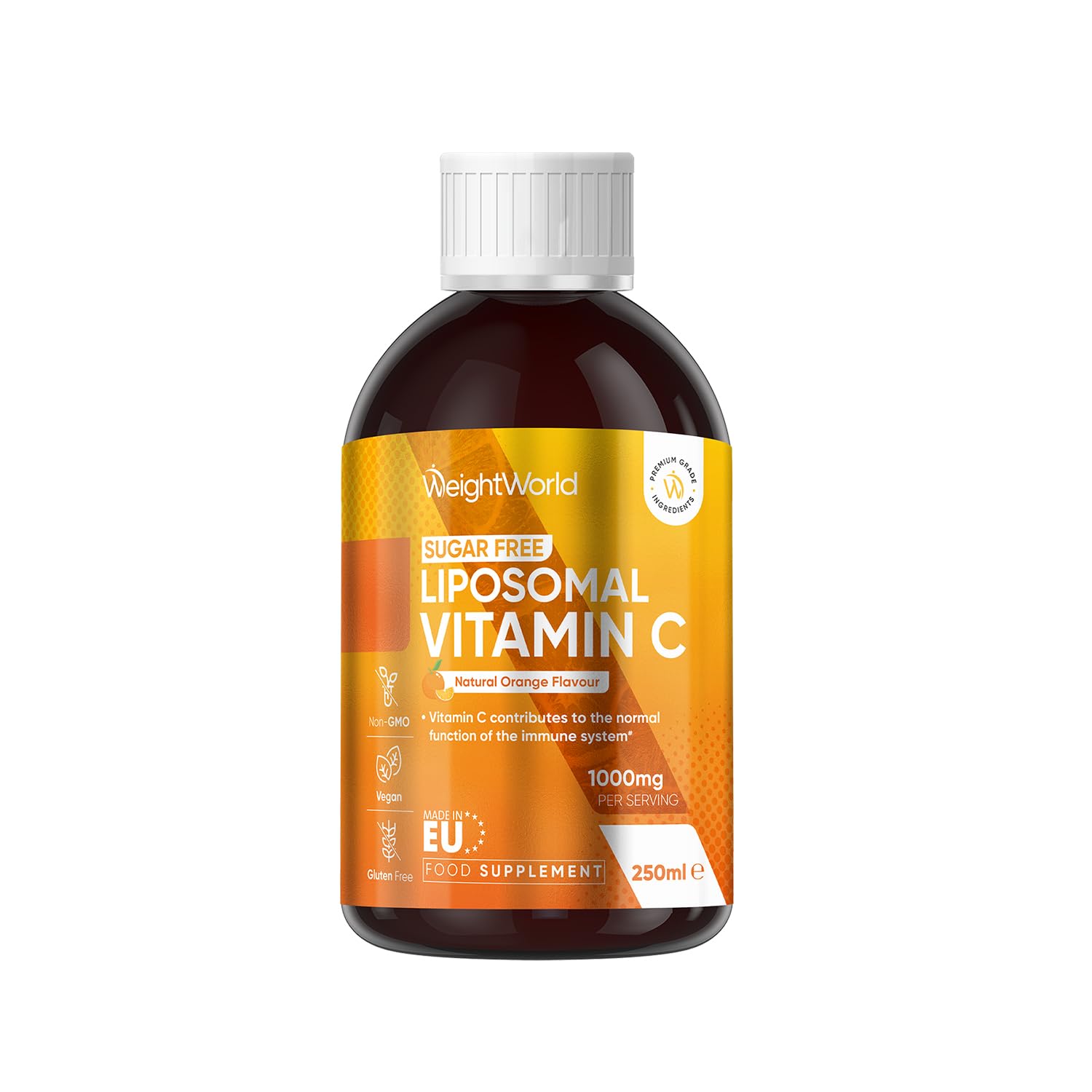 Liposomal Vitamin C Liquid - 250ml - Natural Orange Flavour - Sugar-Free & Gluten-Free - 1000mg per Serving - Easy-to-Absorb Sodium-L-Ascorbate Form - Non-GMO & Vegan-Friendly VIT C Supplements
