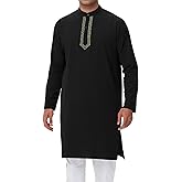 NANAMEEI Mens Kaftan Button Down Men Kurta Thobe Long Sleeve Robe Cotton Linen Muslim Caftan M-3XL